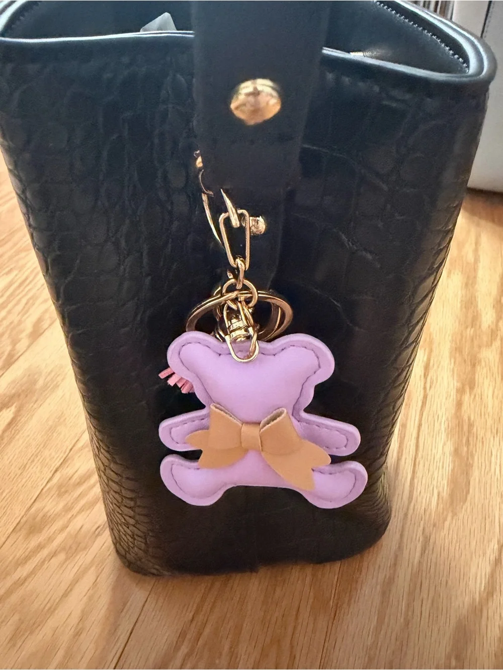 Cute Bear Keychain Bag Charm - Lavender with Tan  Bow